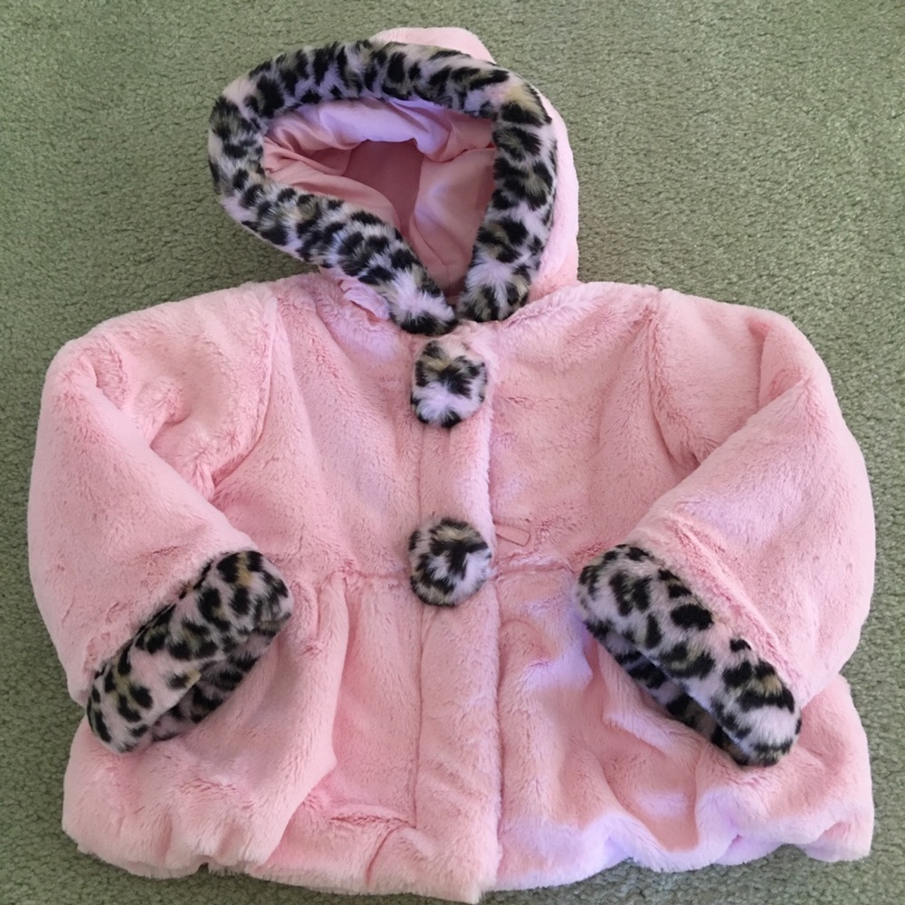 Rothschild girls soft pink faux fur hooded coat jacket size 18 months